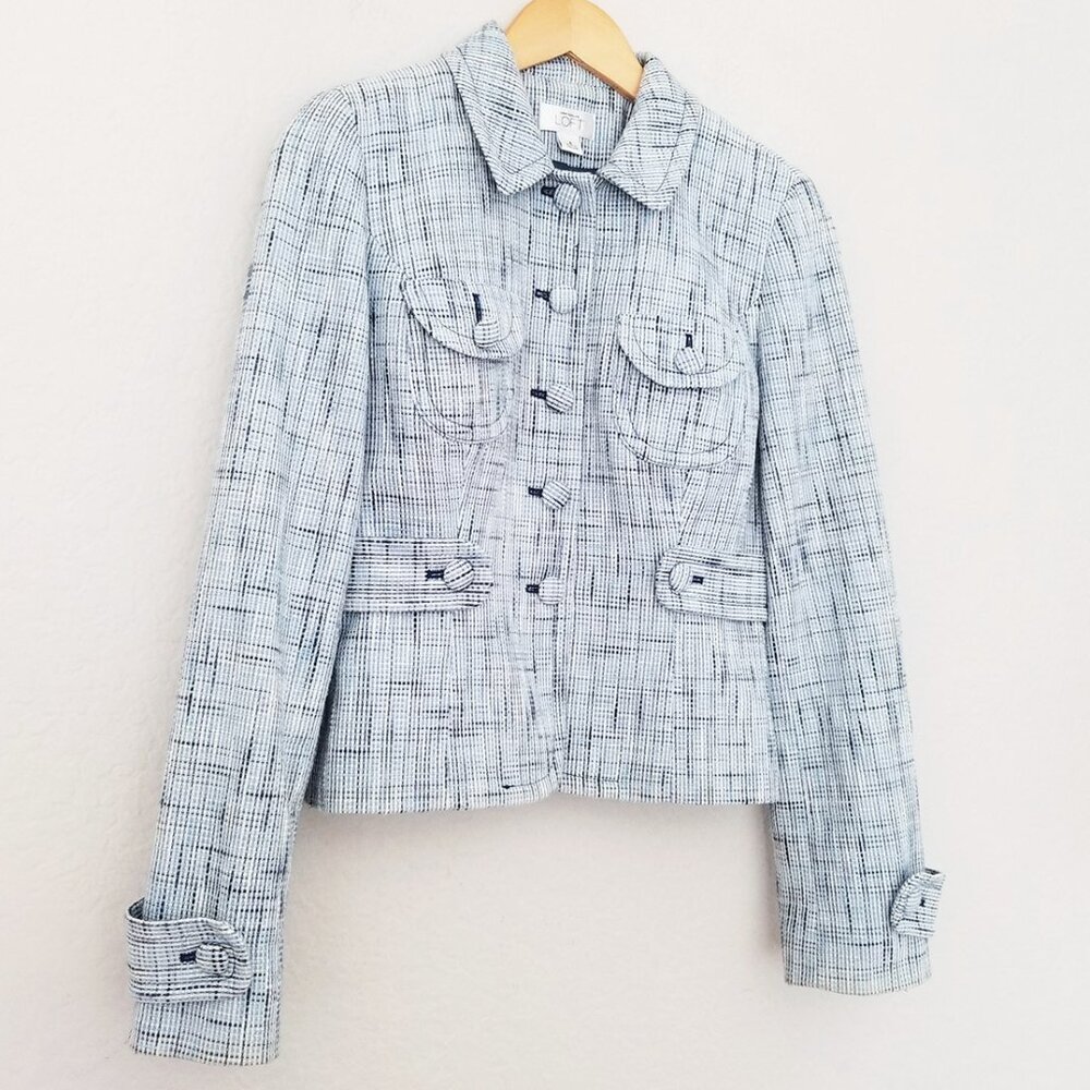LOFT Ann Taylor Light Blue Tweed 100% Cotton Blazer Jacket 4 Preppy Office Boho - Picture 15 of 15